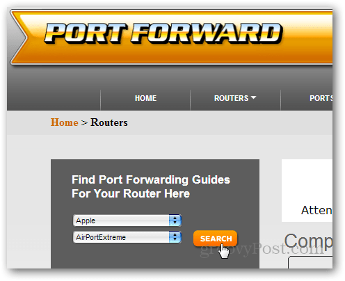 العثور على دليل جهاز التوجيه على portforward.com