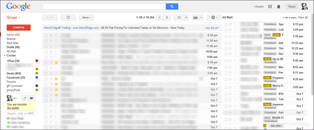 معاينة لقطة شاشة لـ gmail مع كل البريد في الجزء الثاني على اليمين