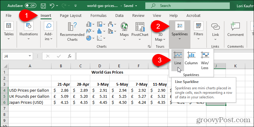 حدد Excel Sparkline Type