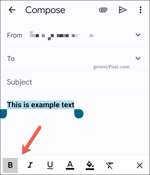 شريط أدوات تنسيق النص في تطبيق Gmail على الهاتف المحمول