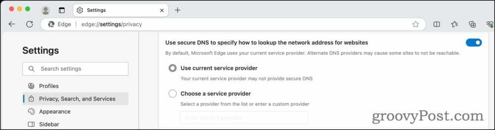 إعدادات DNS المشفرة في Microsoft Edge