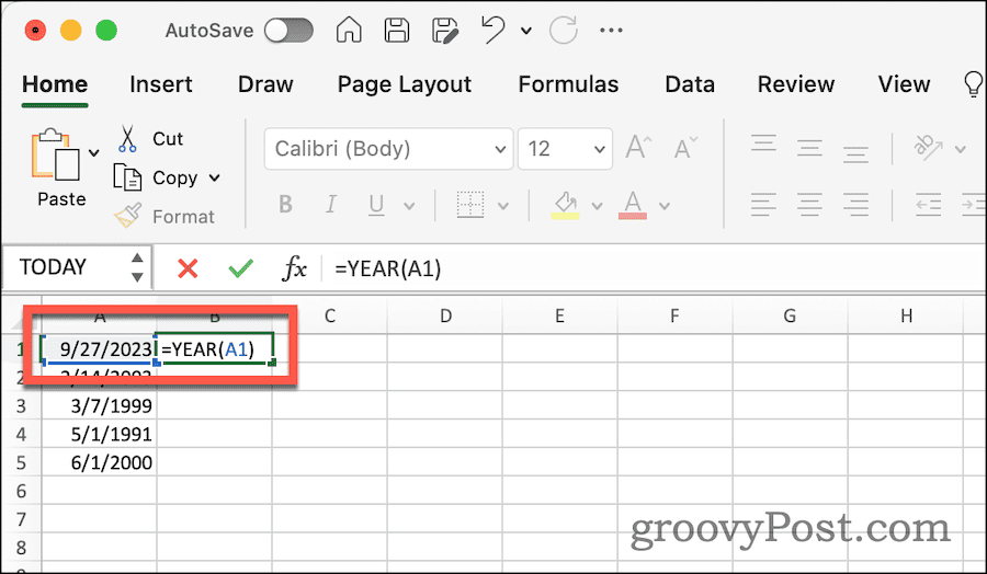 استخدام دالة YEAR لاستخراج السنة من تاريخ في Excel