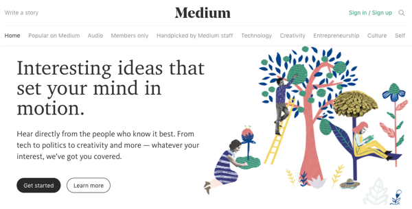 يحتوي موقع Medium على جمهور مدمج للمساعدة في بدء وضعك.