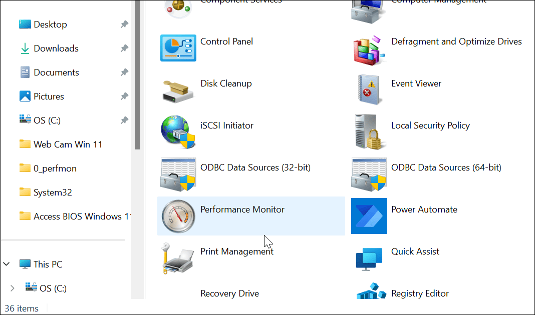 مراقب الأداء على Windows 11