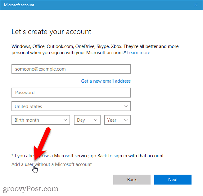 قم بإضافة مستخدم بدون حساب Microsoft