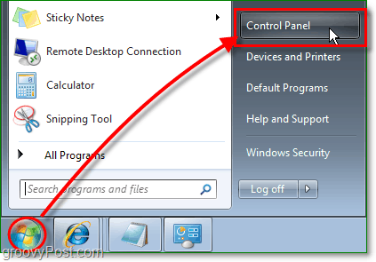 انقر فوق قائمة بدء تشغيل Windows 7 ، ثم انقر فوق لوحة التحكم لبدء إزالة IE