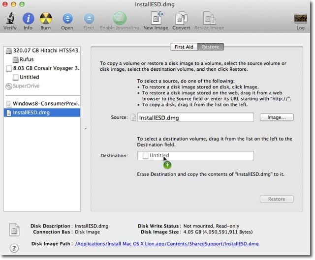Apple OS X Lion: كيفية إنشاء صورة قرص قابلة للتمهيد