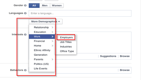 خيارات استهداف أماكن العمل الإعلانية على Facebook