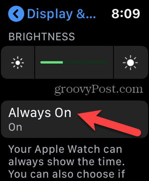 اضغط على `` التشغيل دائمًا '' في الإعدادات على Apple Watch