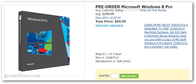 شراء Windows 8 Pro مقابل 40 دولارًا من Amazon (DVD-ROM ، 69.99 دولارًا بالإضافة إلى 30 دولارًا من Amazon Amazon Credit)