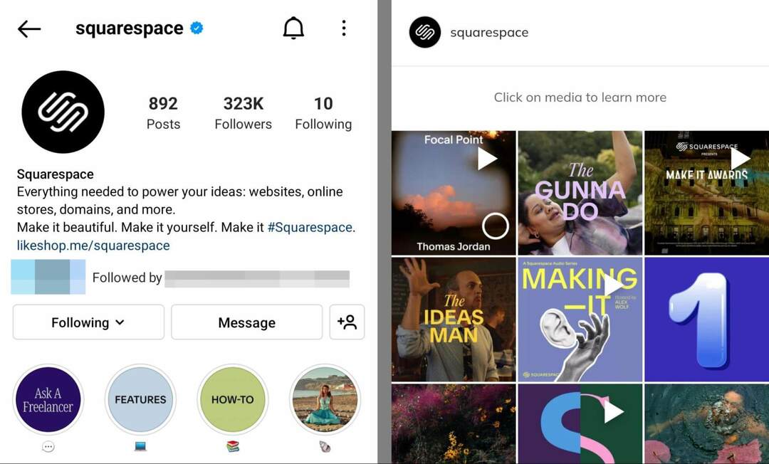 instagram-bio-squarespace- يسلط الضوء على قصة-سبيل المثال