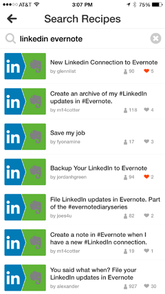 وصفات Evernote و Linkedin في ifttt