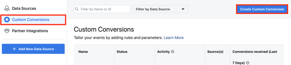استخدم أداة إعداد حدث Facebook ، الخطوة 10 ، خيار القائمة لإعداد تحويلات مخصصة لبكسل Facebook 
