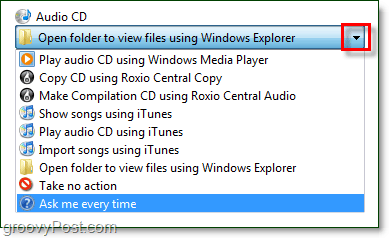 أخبر Windows 7 بما يجب فعله مع الوسائط عند توجيهها إلى جهاز الكمبيوتر الخاص بك