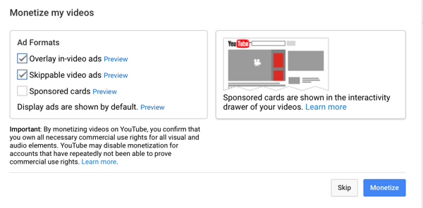اختر أنواع إعلانات youtube