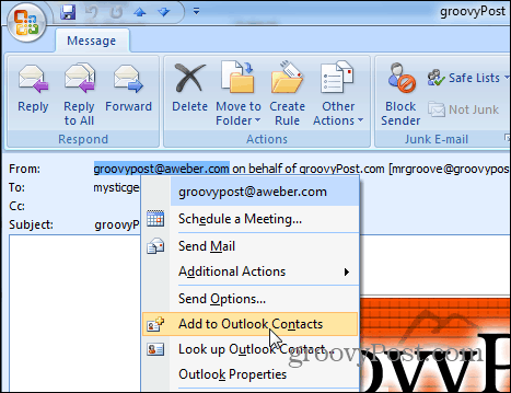 إضافة إلى جهات الاتصال Outlook 2007