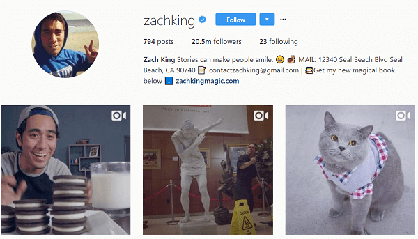 على الرغم من أنه استخدم Instagram في البداية لإعادة نشر Vines ، سرعان ما بدأ Zach في إنشاء محتوى Instagram الأصلي.