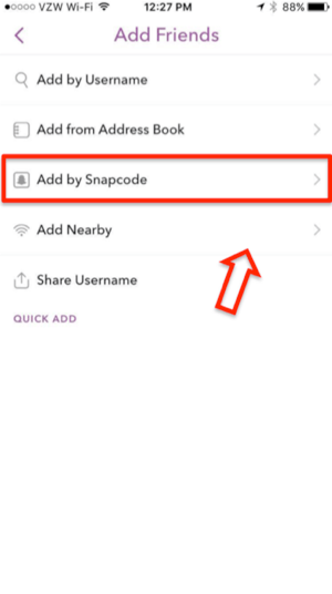 إضافة snapchat بواسطة snapcode