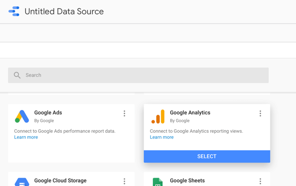 استخدم Google Data Studio لتحليل إعلانات Facebook ، الخطوة 2 ، خيار استخدام Google Analytics كمصدر بياناتك