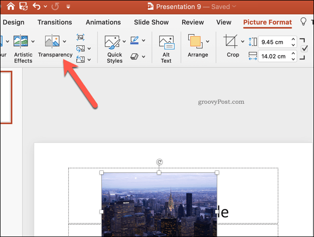 زر الشفافية في PowerPoint