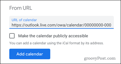 إضافة تقويم Outlook إلى تقويم Google عن طريق URL