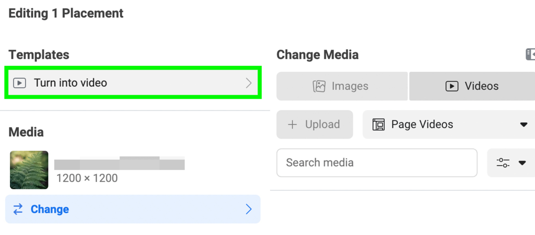 صورة لنموذج Turn Into Video في Meta Ads Manager ، الخطوة 1