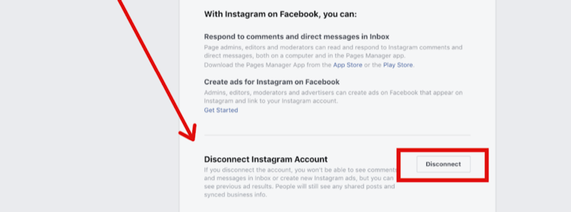 الخطوة 2 لفصل حساب Instagram في إعدادات صفحة Facebook