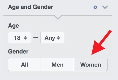 إذا كان جمهورك تقريبًا من النساء ، فحدد "نساء تحت العمر والجنس".