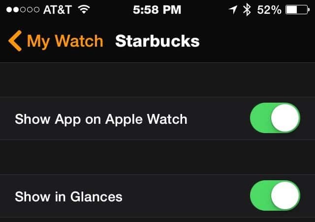 تطبيق ستاربكس - Apple Watch