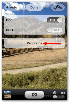 التقط صورة بانورامية لـ iOS iOS - اضغط على Panorama