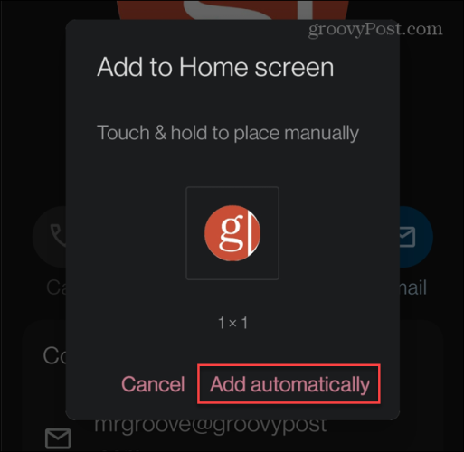 إضافة جهة اتصال تلقائيًا إلى شاشة Android الرئيسية