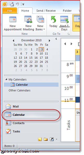 تقويم Google إلى Outlook 2010