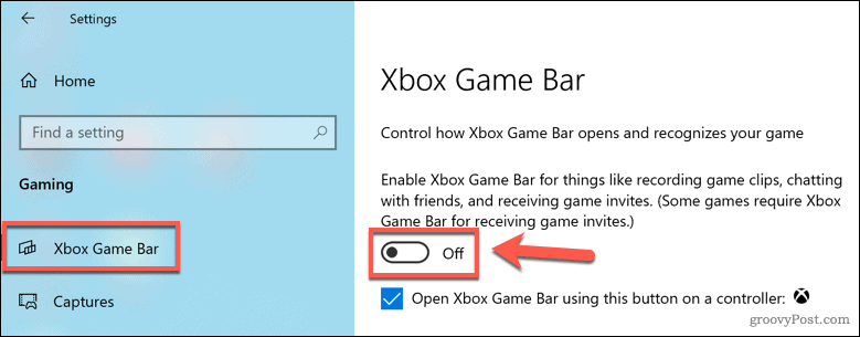 تعطيل Xbox Game Bar في نظام التشغيل Windows 10
