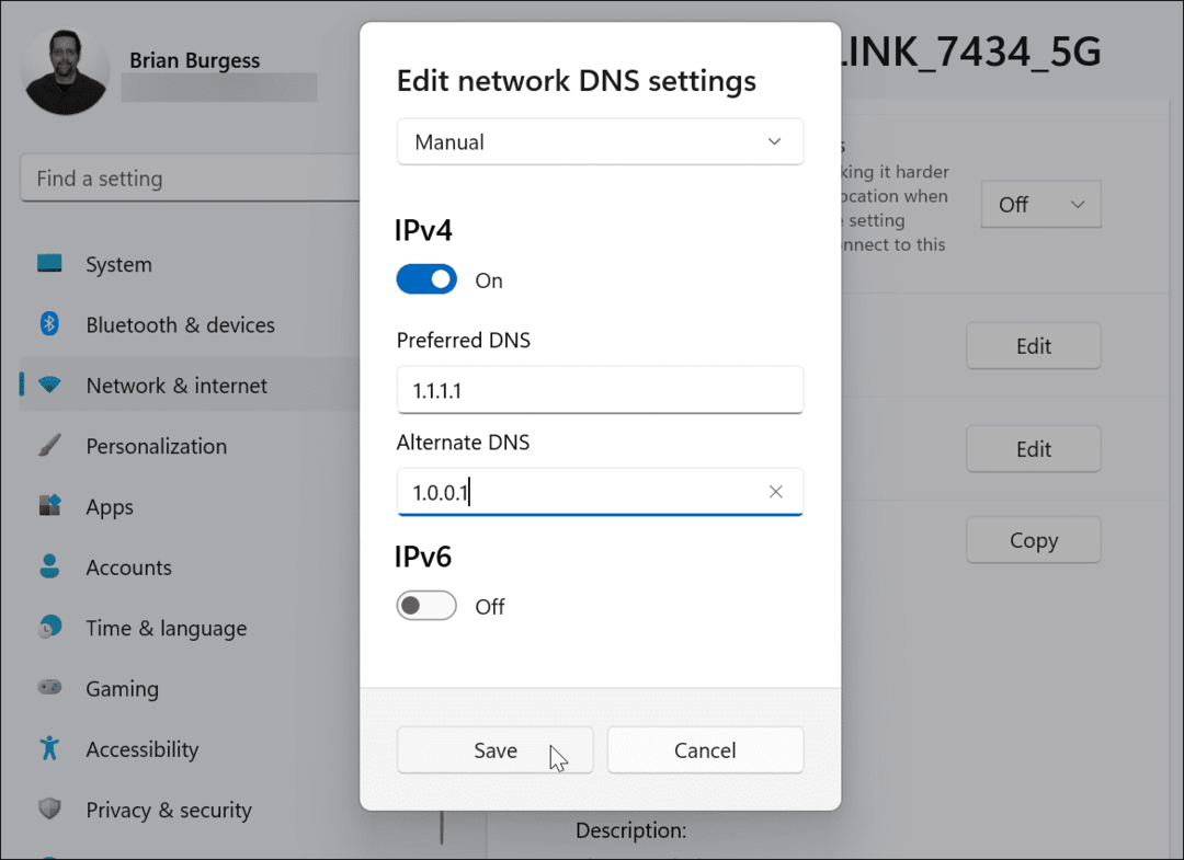 اكتب في إعدادات DNS البديلة