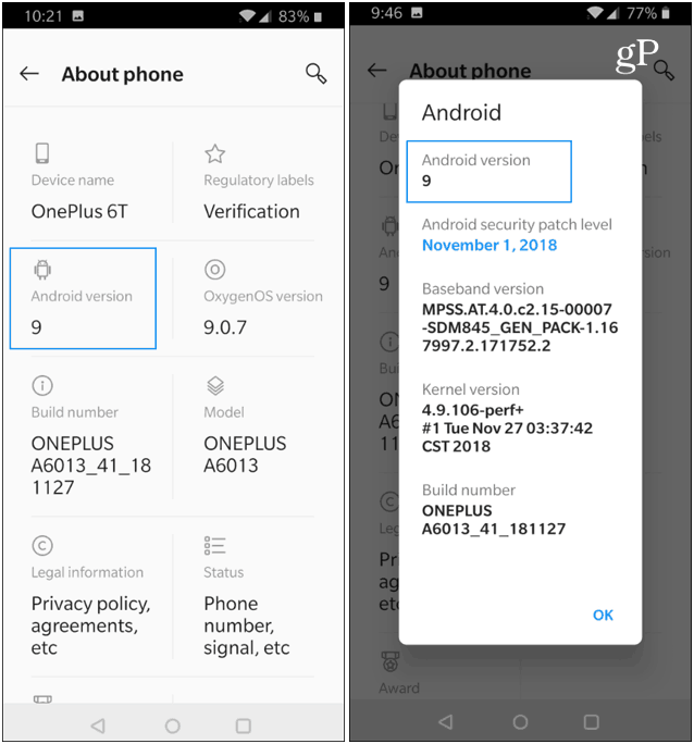 OnePlus حول الهاتف إصدار Android