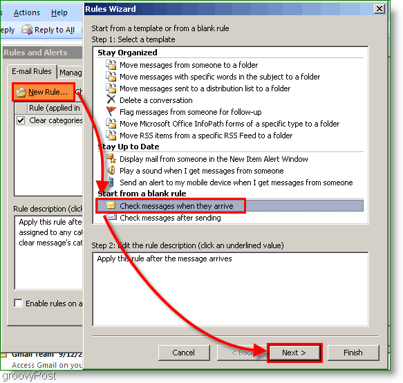 Outlook 2007 - إنشاء قاعدة Outlook عند وصول البريد الإلكتروني