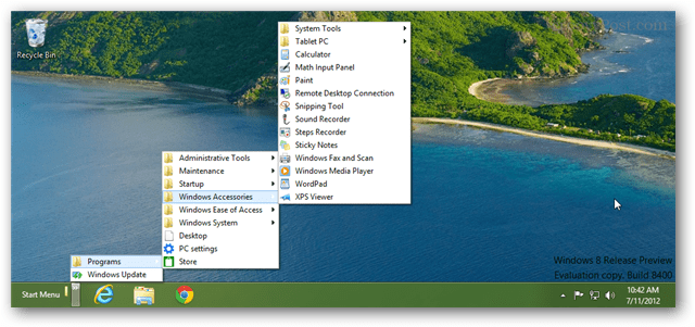 شريط أدوات قائمة ابدأ في Windows 8