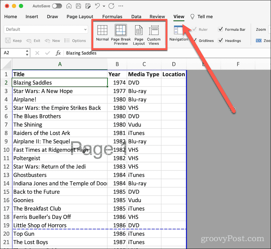 عرض الشريط في Excel