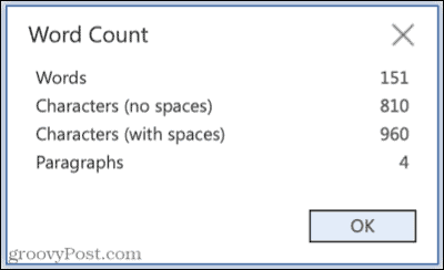 عدد الكلمات في Microsoft Word للويب