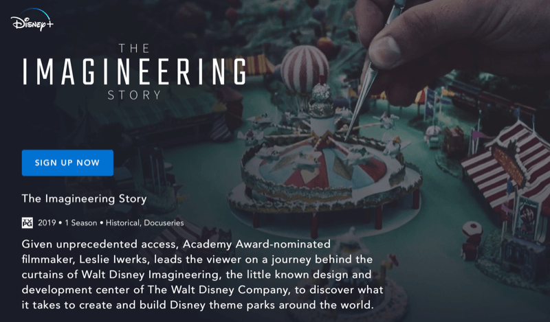 صفحة ويب Disney + لـ The Imagineering Story