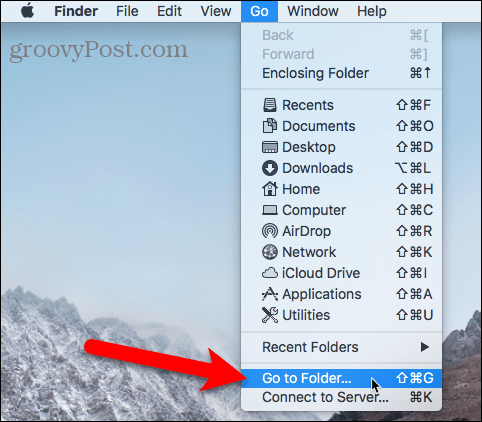 حدد Go to Folder in Finder على Mac