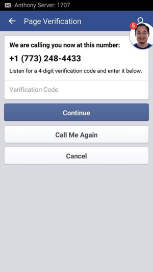 انتظر المكالمة من Facebook واكتب رمز التحقق المكون من 4 أرقام الذي حصلت عليه.
