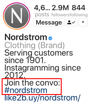 مثال على استخدام علامة التصنيف الصحيحة في سيرة ذاتية في Instagram.