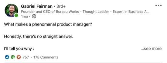 مثال على منشور على LinkedIn يطرح سؤالاً