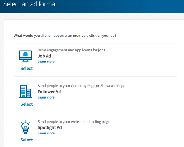 خيارات تنسيق الإعلانات الديناميكية على LinkedIn.