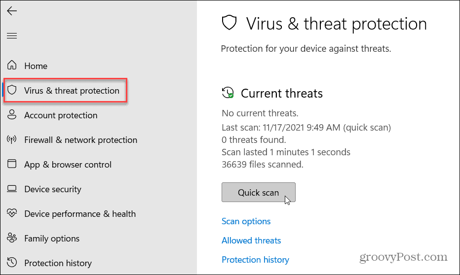 الحماية من الفيروسات والتهديدات Windows 11