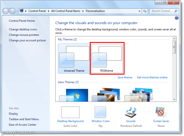 اختر موضوع rss الجديد في Windows 7