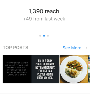 في الشاشة الأولى لإحصاءات Instagram الخاصة بك ، اسحب لليمين لعرض مدى وصولك.