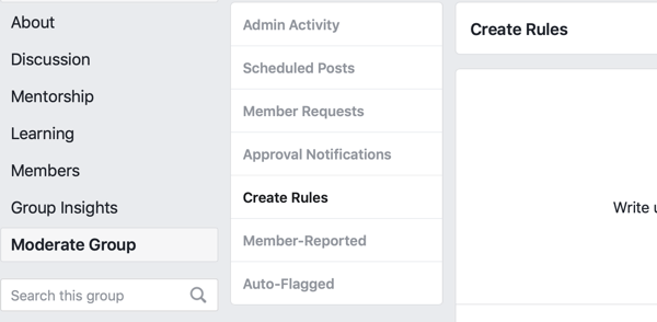 كيفية تحسين مجتمع مجموعة Facebook ، خيار قائمة Facebook لإنشاء قواعد للإشراف على مجموعتك