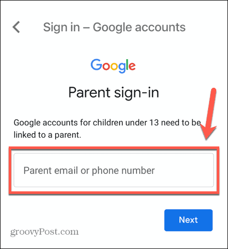 البريد الإلكتروني لحساب الطفل في gmail